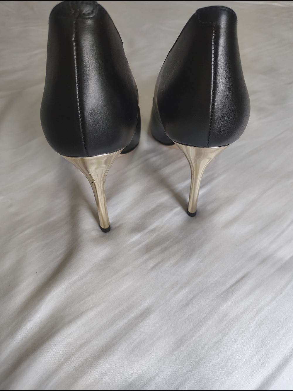 Michael Kors Black Leather Pointed Toe Pumps with Gold Caps - Picture 11 of 15